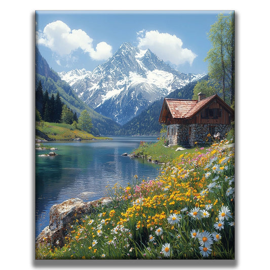 Mountain Lake Paradise - Painting by Numbers