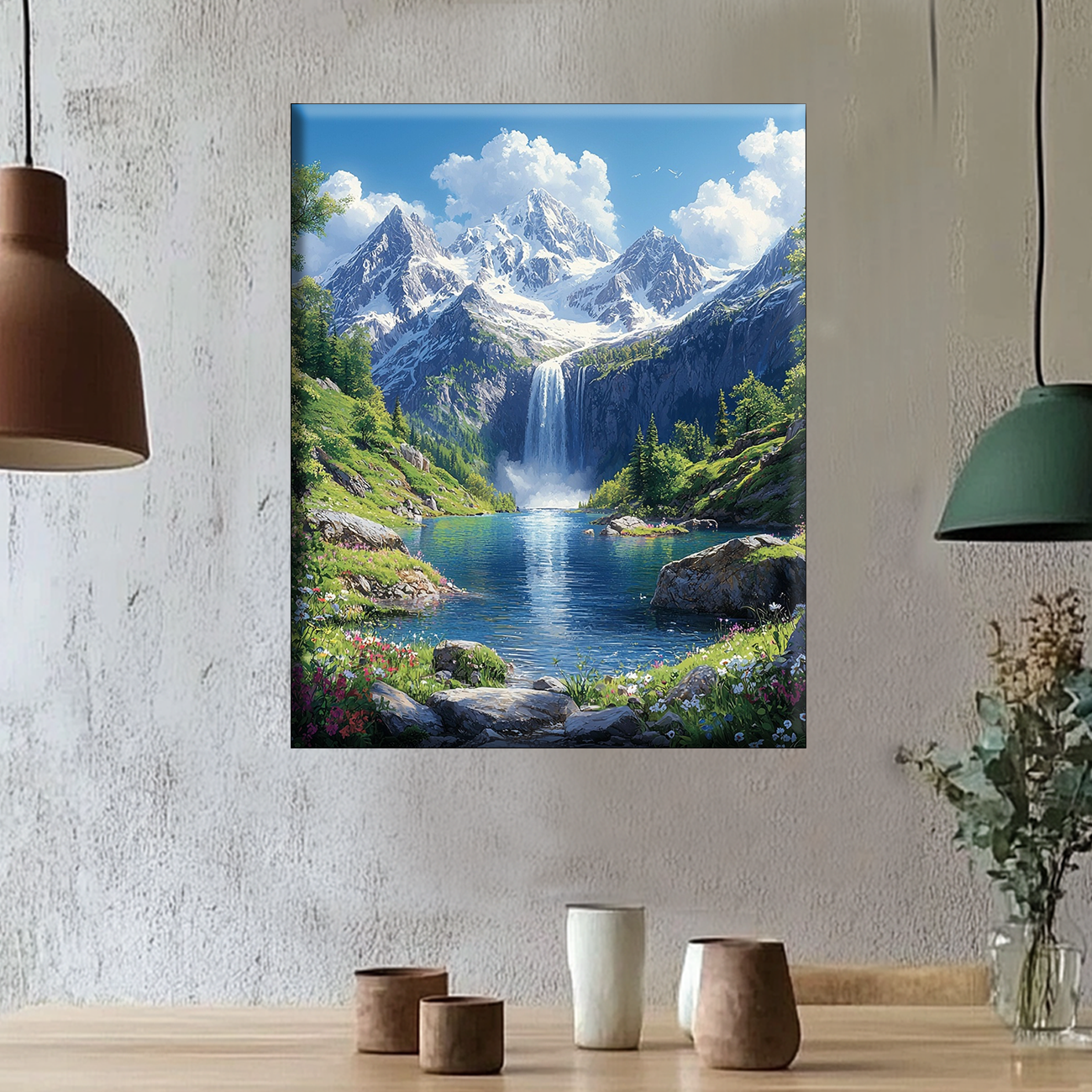 Mountain Magic with Waterfall - Painting by Numbers