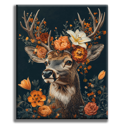 Deer in a Wreath of Flowers - Painting by Numbers