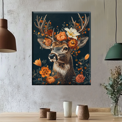 Deer in a Wreath of Flowers - Painting by Numbers