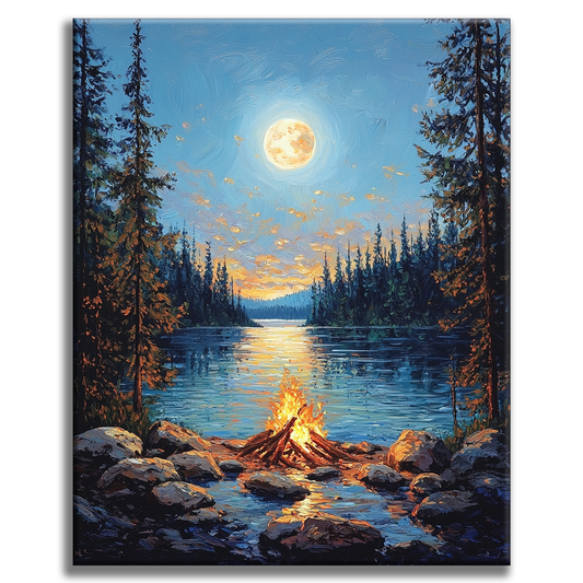 Campfire on the Lakeshore - Paint by Numbers