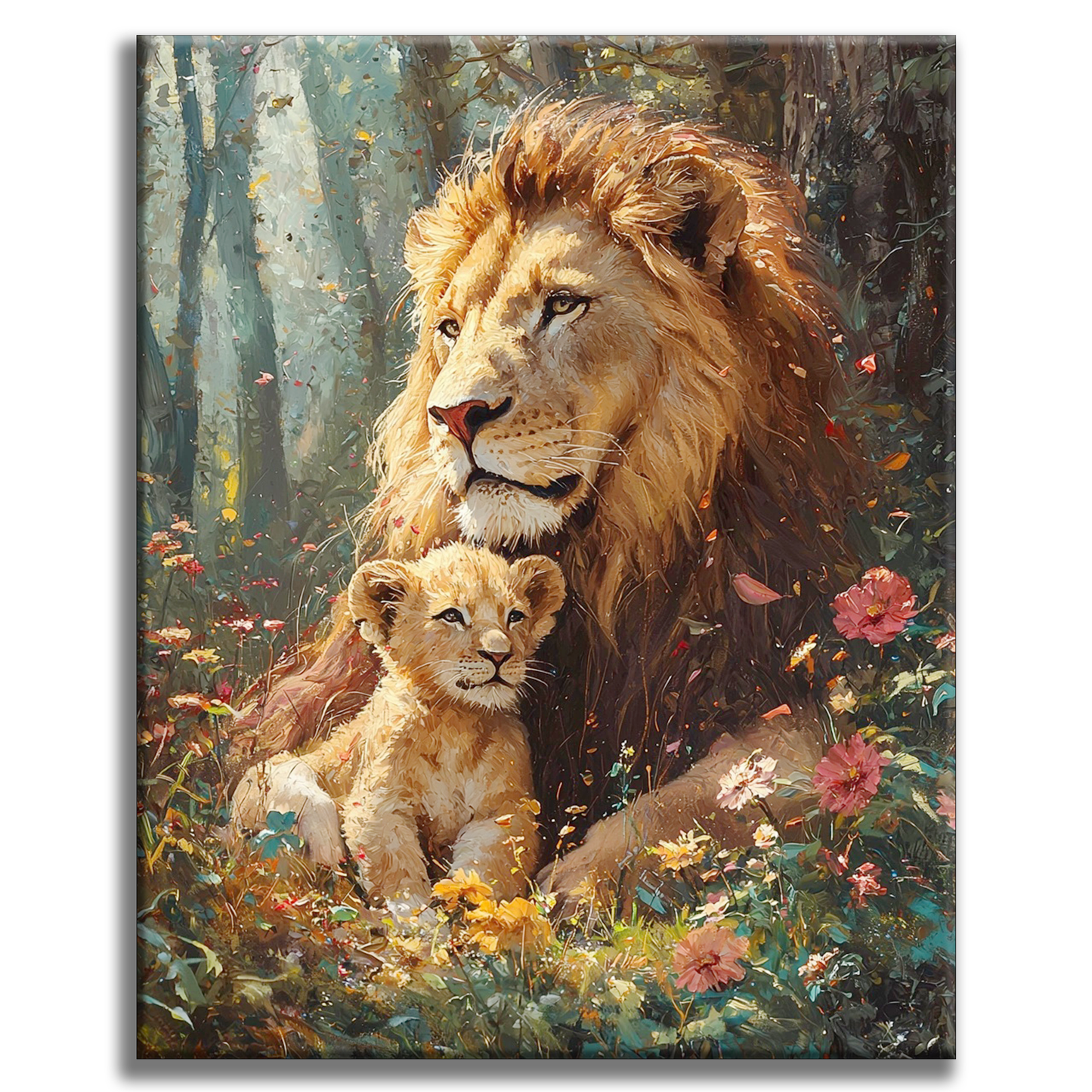 Lion Love in a Sea of Flowers - Painting by Numbers