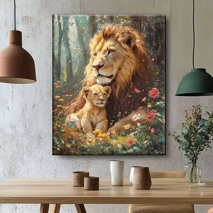 Lion Love in a Sea of Flowers - Painting by Numbers