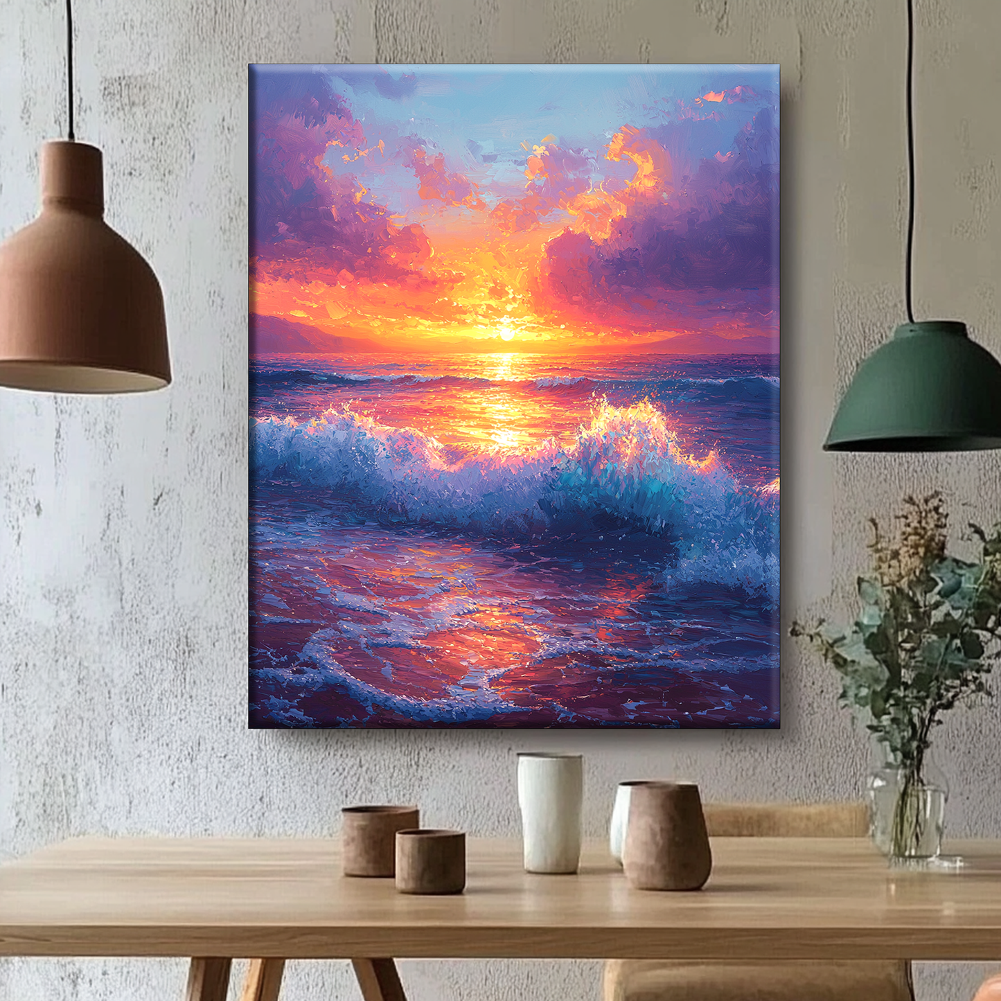 Sea Waves at Sunset - Painting by Numbers