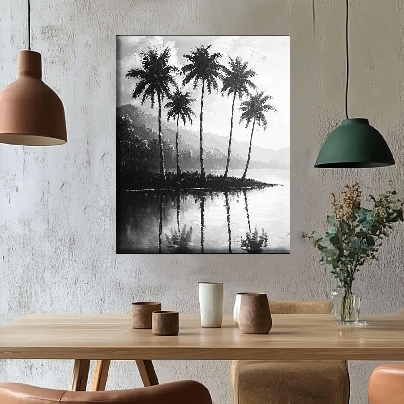 Palm trees on a calm lake - Painting by numbers