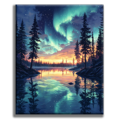 Northern Lights over the Lake - Painting by Numbers