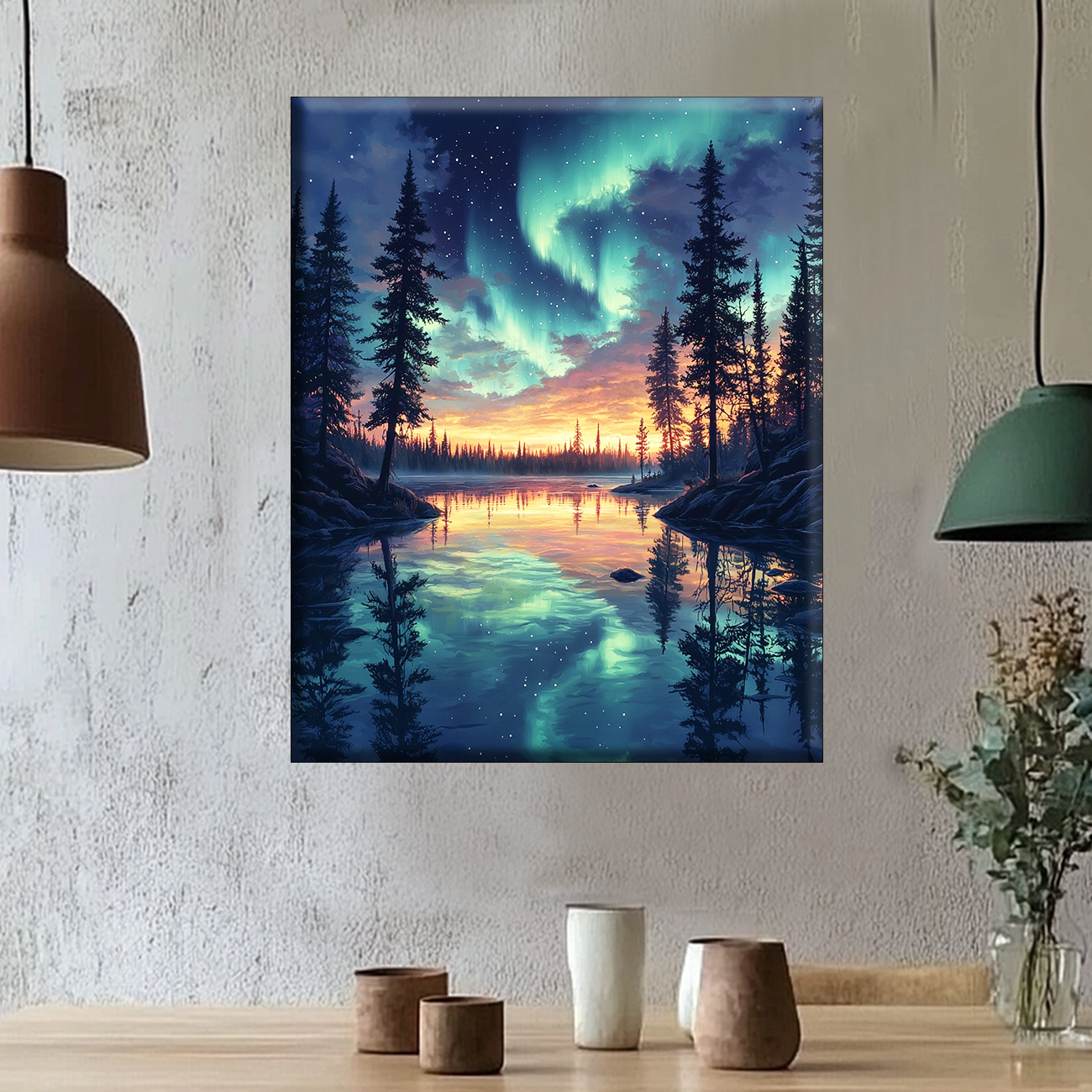 Northern Lights over the Lake - Painting by Numbers