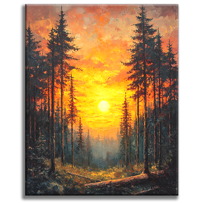 Sonnenuntergang-im-Wald - Malen nach Zahlen