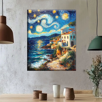 Starry Night Village - Painting by Numbers